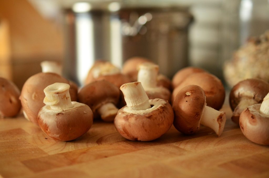mushrooms on a chopping board