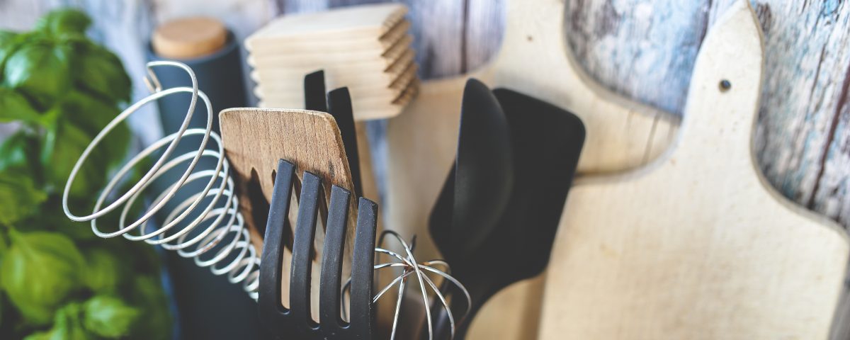 Kitchen utensils and chopping boards