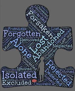 a puzzlepiece with negative words like lost and rejection on it