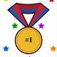 a gold medal with number 1 on