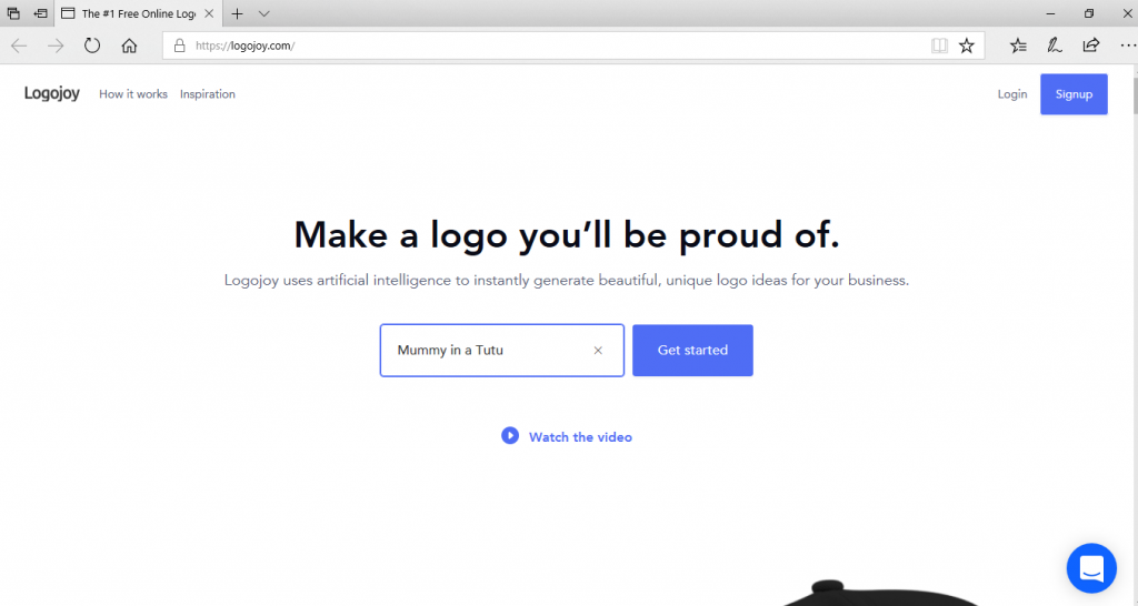 a screenshot from the logojoy homepage which is the first step to creating your own logo by entering your brand name