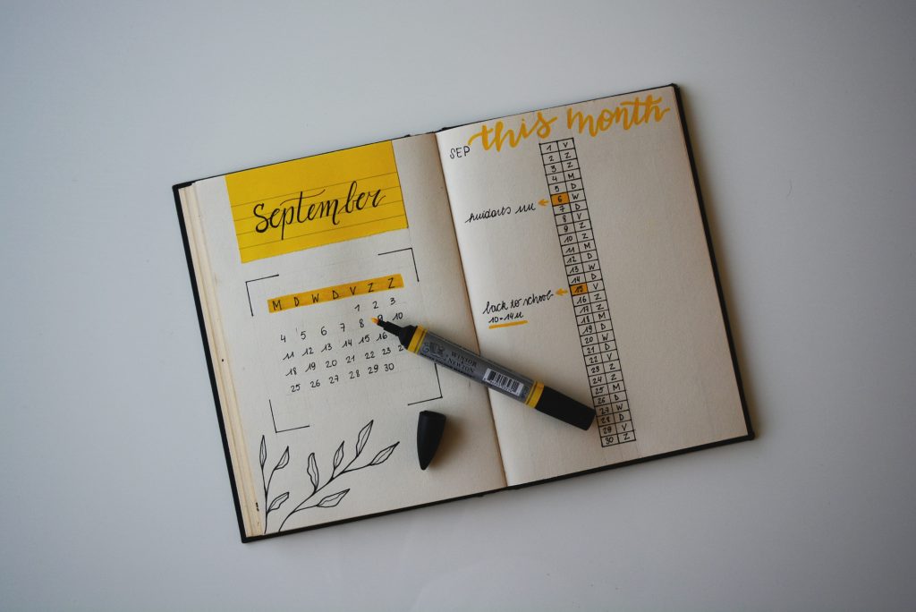 a journal open to september showing a month spread