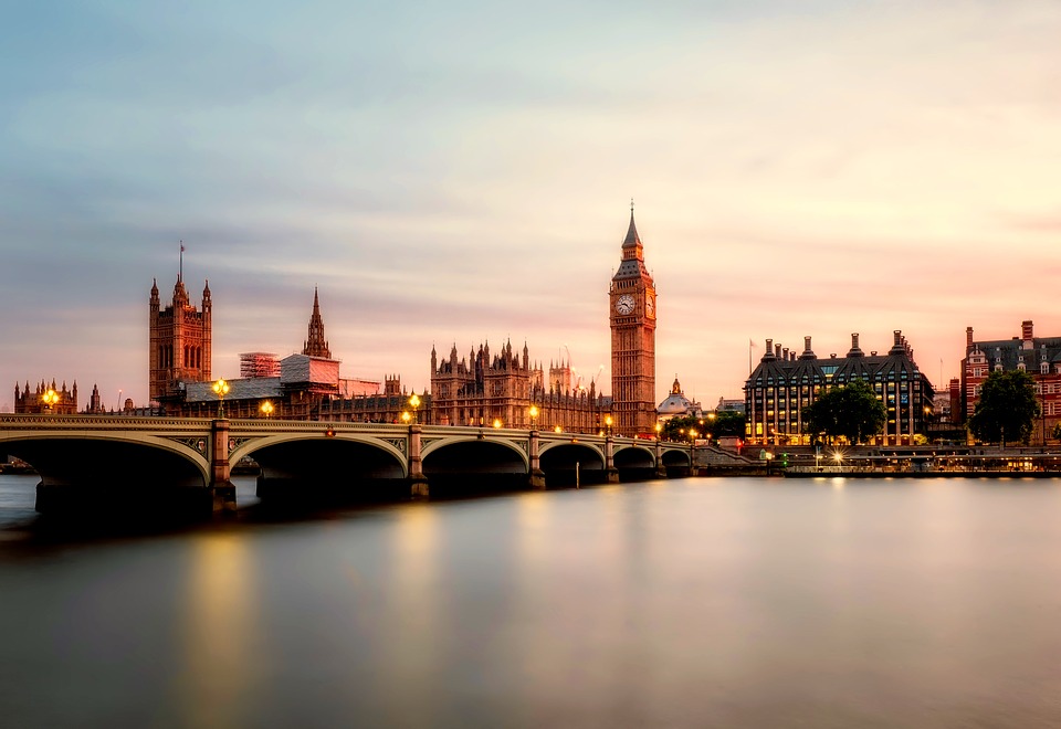 London shot at sunset with big ben the thames and bridge