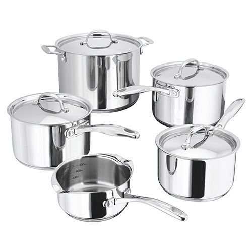 set of 5 stainless steal saucepans