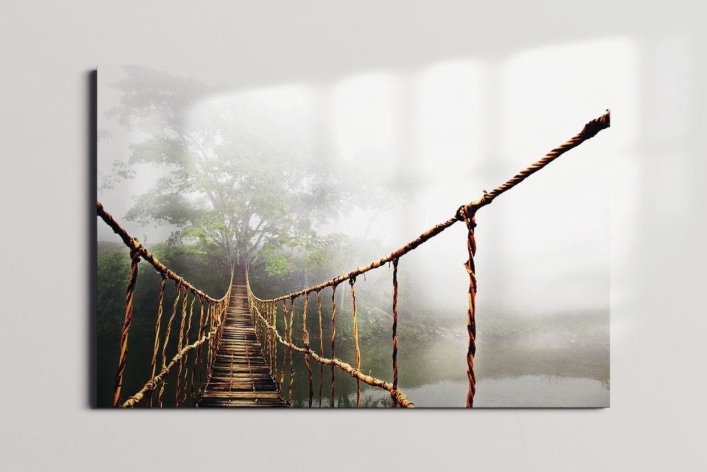 fine art america poster of a misty footbridge