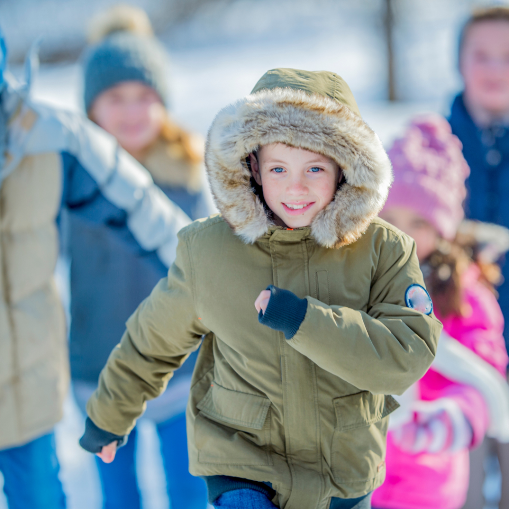 children outdoors in winter