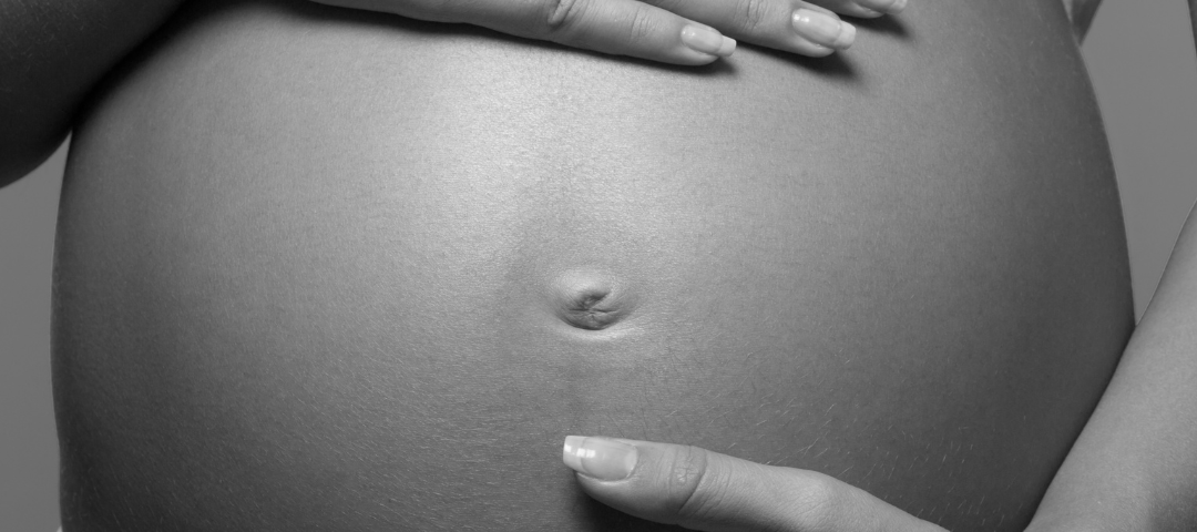 pregnant belly in black and white
